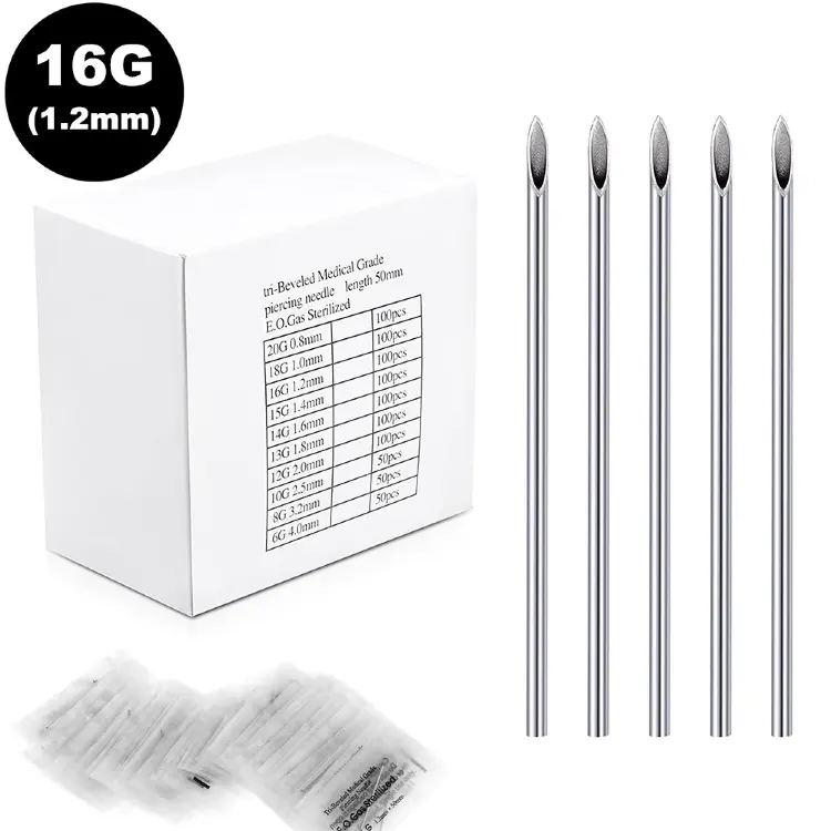 Стерильные иглы для пирсинга из хирургической стали 10-20G