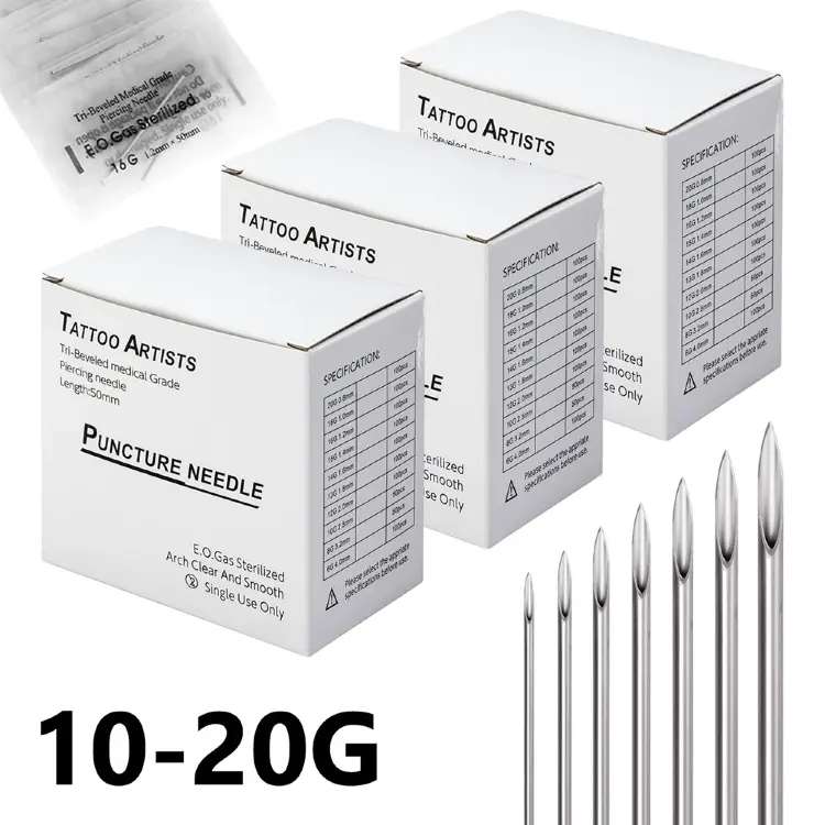 Стерильные иглы для пирсинга из хирургической стали 10-20G
