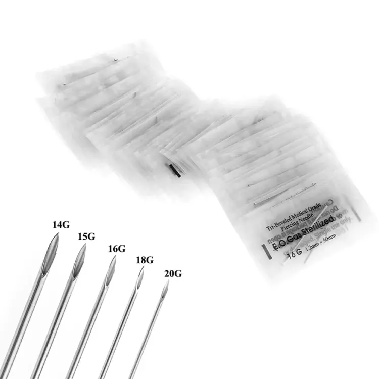 Стерильные иглы для пирсинга из хирургической стали 10-20G