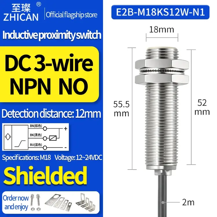 Индуктивный датчик приближения ZHICAN E2B M18 NPN PNP NO NC DC24V