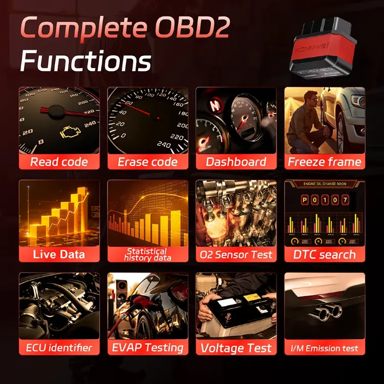 Диагностический сканер OBD2 KW905 с Bluetooth 5.0 для автомобилей
