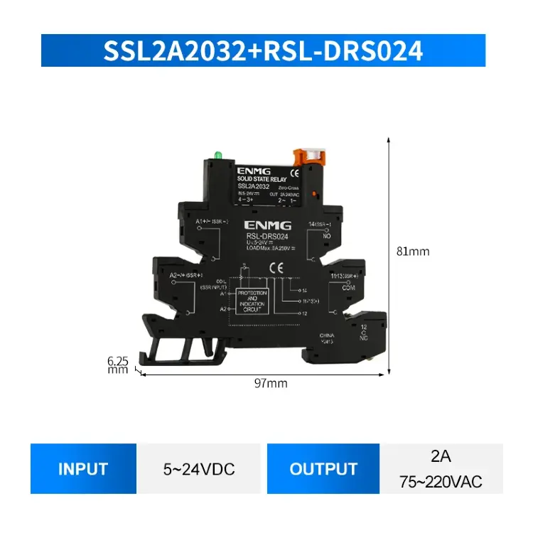 Релейный модуль на DIN-рейку SSR 6А 2А DC24V AC220V