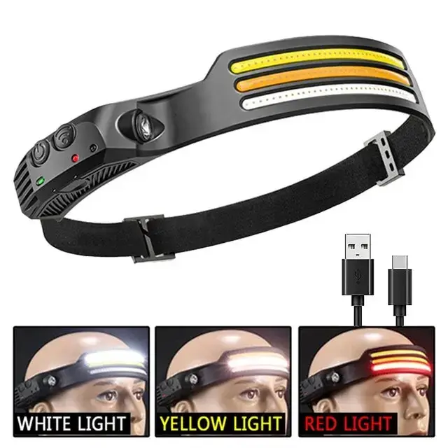 COB светодиодный налобный фонарь с датчиком движения USB