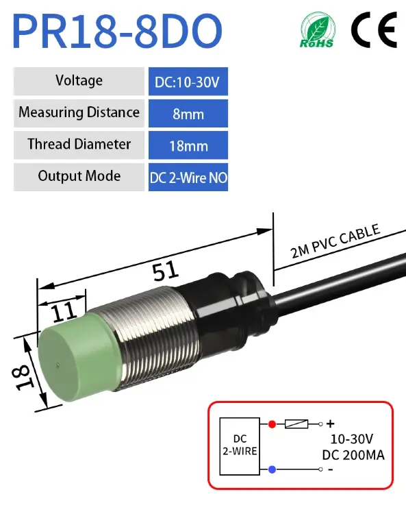 Индуктивный датчик M18 PR18-8DN PR18-8DP NPN PNP 24В DC 8мм