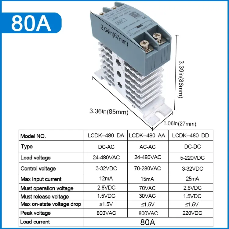 Твердотельное реле SSR 10A 25A 40A 60A 80A 100A 120A на DIN-рейку с радиатором