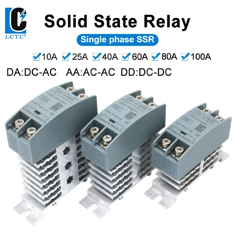 Твердотельное реле SSR 10A 25A 40A 60A 80A 100A 120A на DIN-рейку с радиатором
