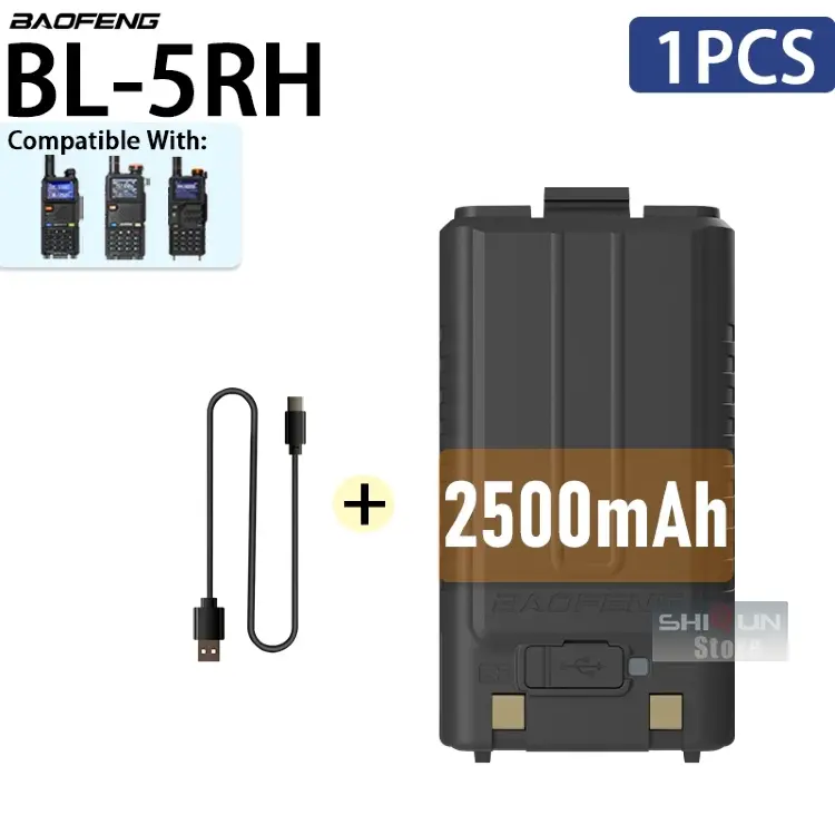 Аккумулятор для рации Baofeng UV-5RH с USB Type-C зарядкой 2500/3800/6800 мАч
