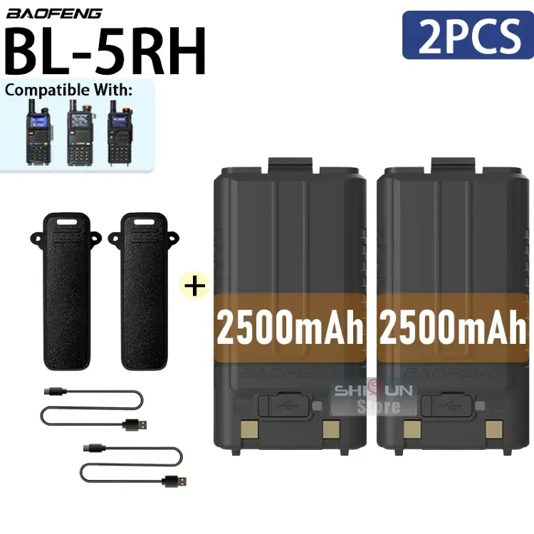 Аккумулятор для рации Baofeng UV-5RH с USB Type-C зарядкой 2500/3800/6800 мАч