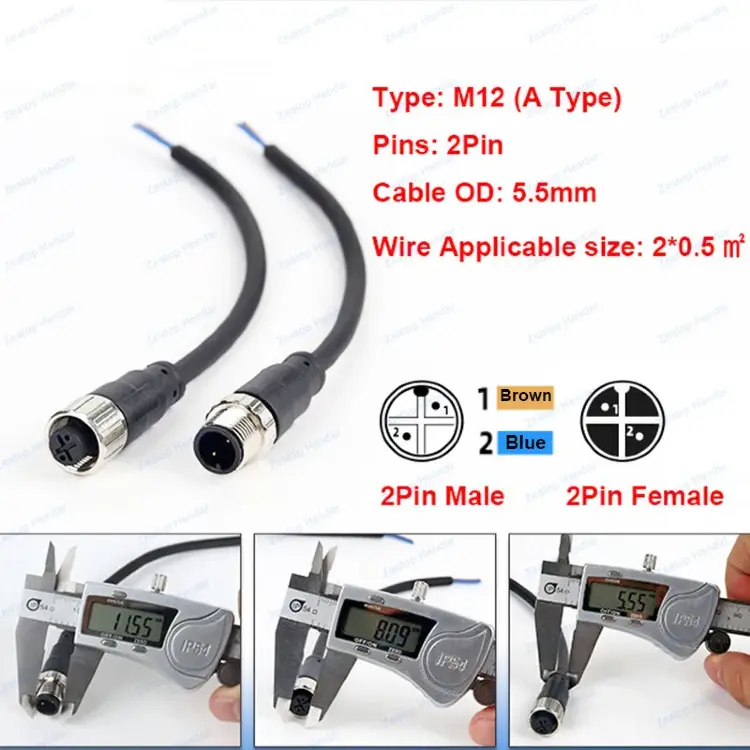 Разъем датчика M12 типа A прямой/угловой кабель IP67