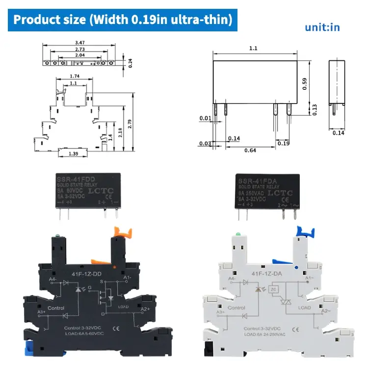 Твердотельное реле SSR-41FDA/DD на DIN-рейку, 6A, управление DC/AC