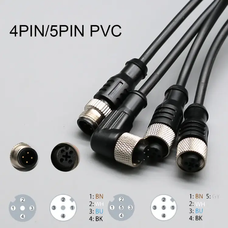 Кабель M12 4-контактный PVC IP67 5м с разъемами тип A