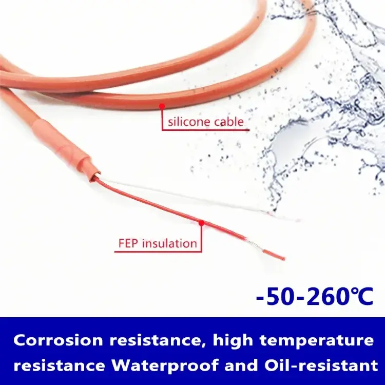 Водонепроницаемый датчик температуры PT100/PT1000 -50-260°C, нержавеющая сталь, кабель 1м