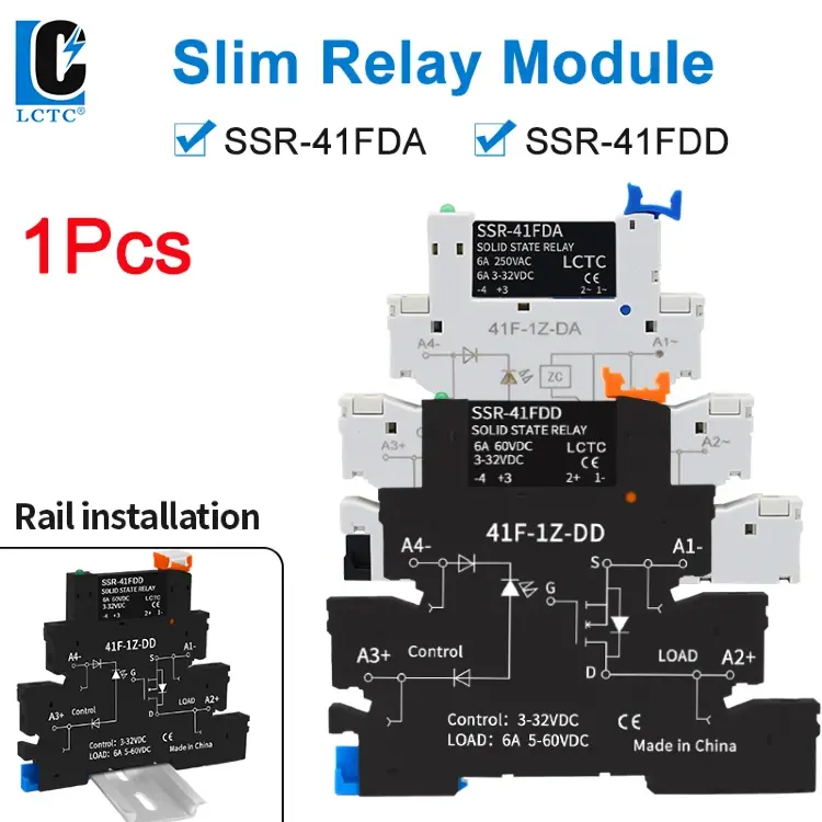 Твердотельное реле SSR-41FDA/DD на DIN-рейку, 6A, 3-32В DC/24-250В AC