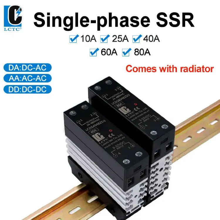SSR твердотельное реле однофазное DIN-рейка 10A 25A 40A 50A 60A 80A
