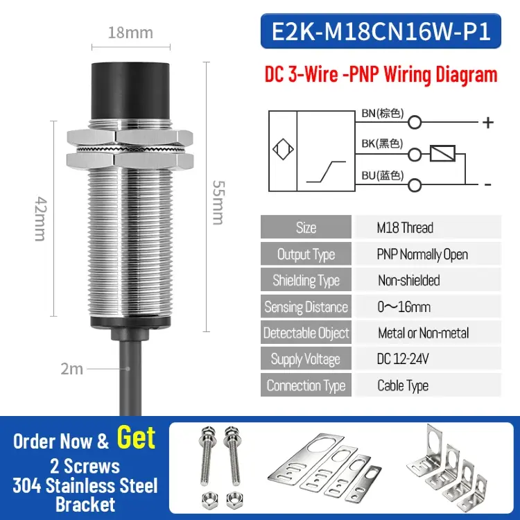 Емкостный датчик приближения ZHICAN E2K M18, дальность 30 мм