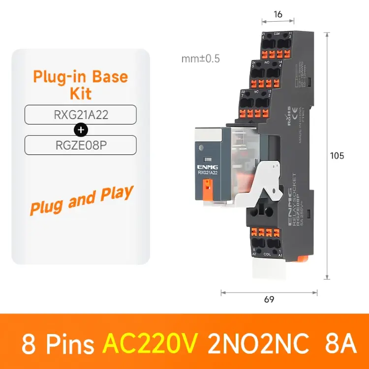 Силовое реле ENMG RXG 12А DIN 24В DC/220В AC
