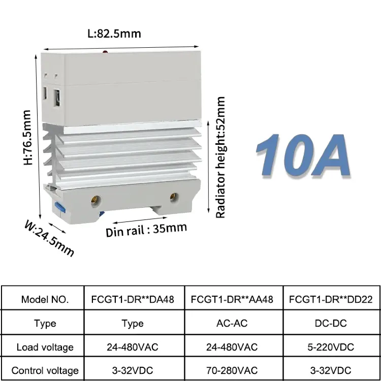 Однофазное твердотельное реле SSR 10A 25A 40A 60A 80A 100A DIN-рейка