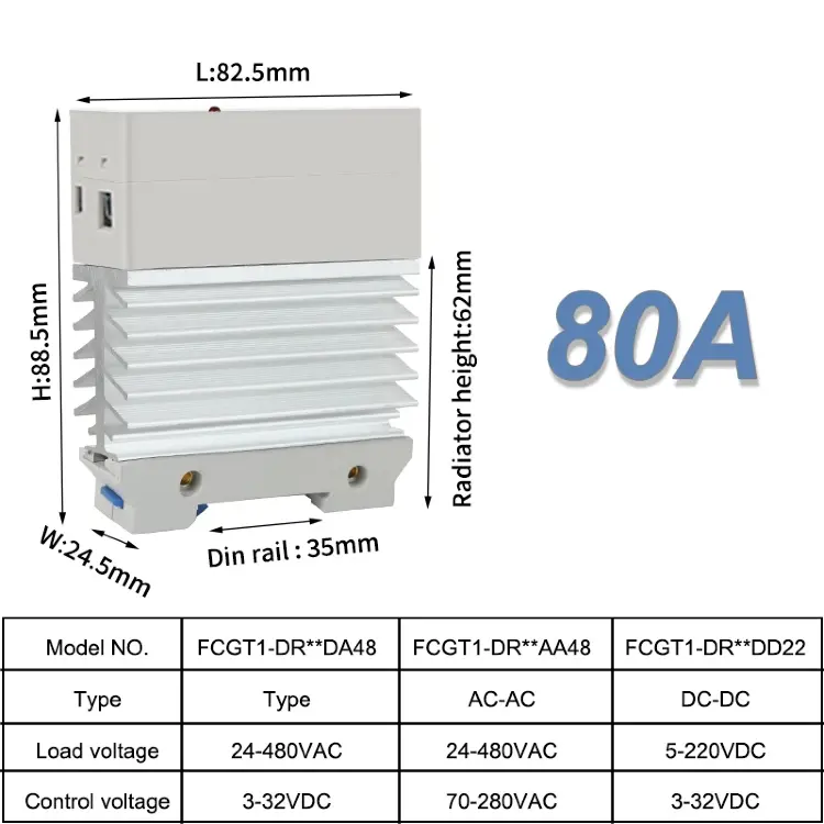 Однофазное твердотельное реле SSR 10A 25A 40A 60A 80A 100A DIN-рейка