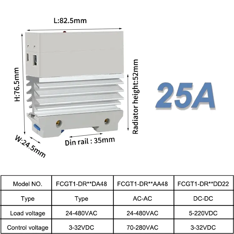 Однофазное твердотельное реле SSR 10A 25A 40A 60A 80A 100A DIN-рейка