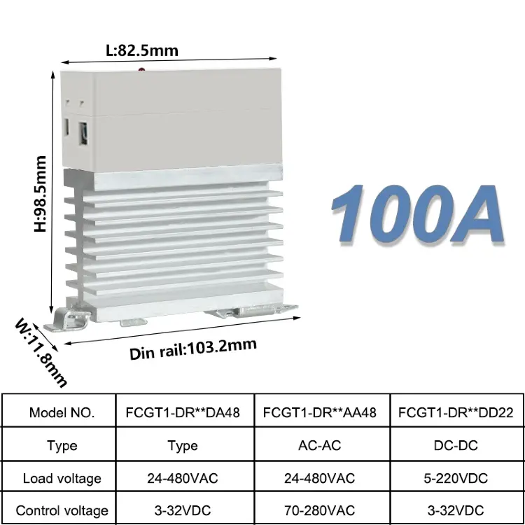 Однофазное твердотельное реле SSR 10A 25A 40A 60A 80A 100A DIN-рейка