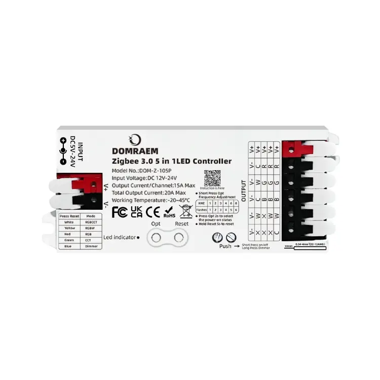 Контроллер светодиодных лент DOMRAEM DOM-Z-105P Zigbee 3.0 5 в 1 PWM 20А