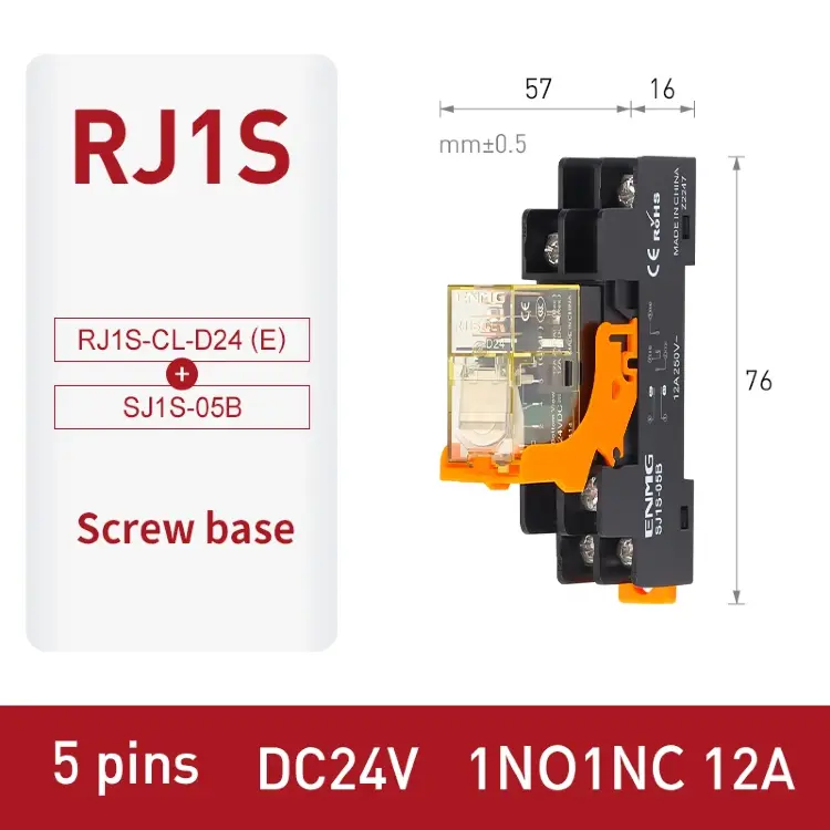 Реле промежуточное RJ1S/RJ2S 8A 24VDC на DIN-рейку 1NO1NC/2NO2NC