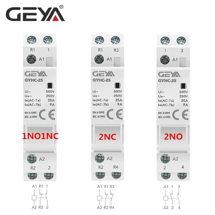 Контактор модульный GEYA GYHC DIN 24В 48В 110В 220В 2P 25A